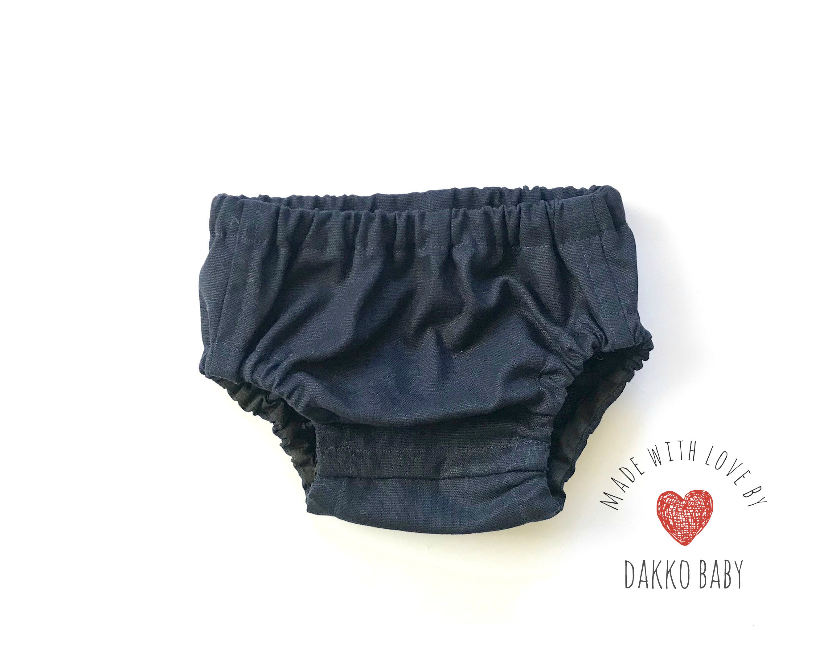 Navy Cotton Linen Baby Bloomers, Newborn Diaper Cover
