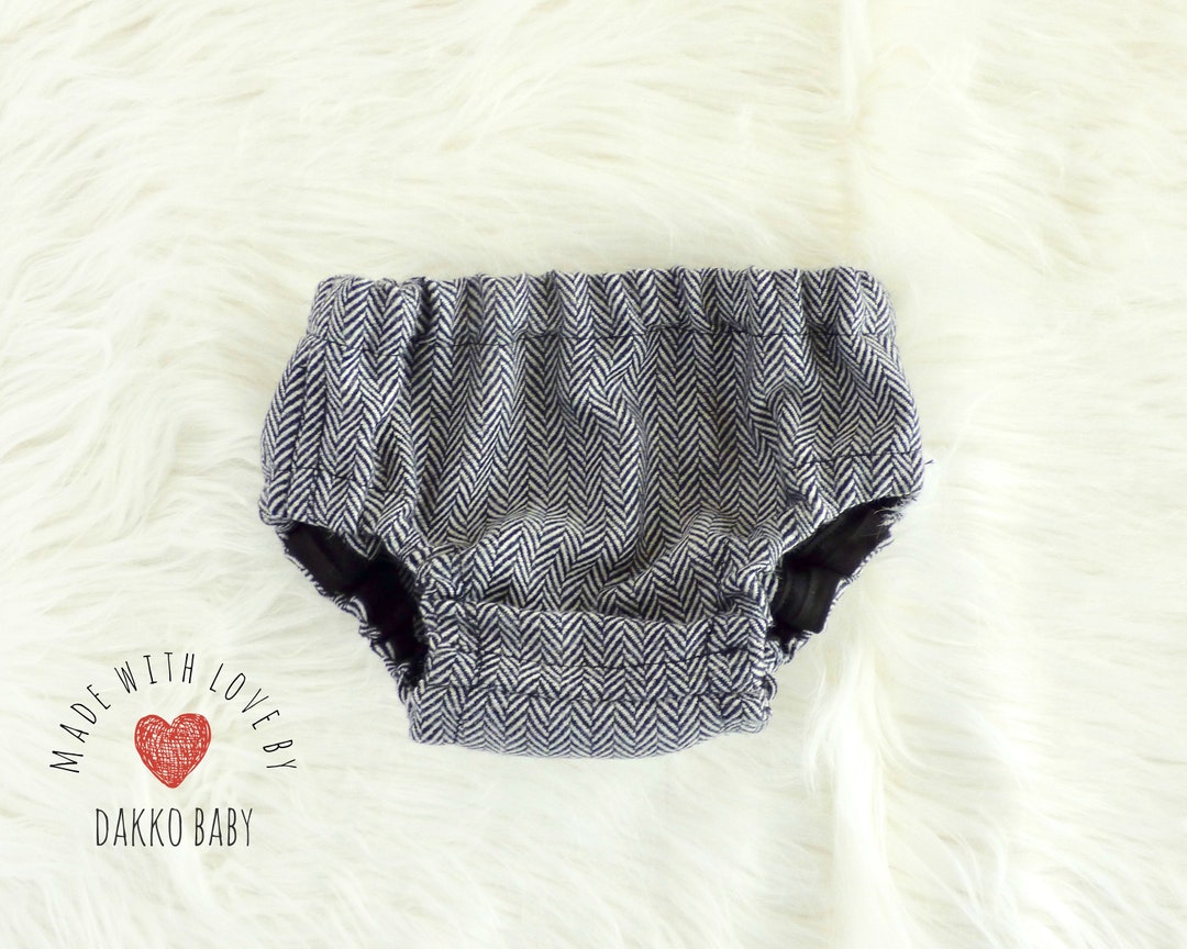 Baby Boy Diaper Cover, Herringbone Baby Bloomers, Wool Diaper Cover for Boy, Winter Nappy Cover