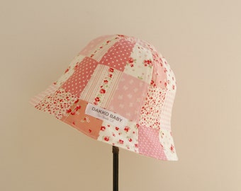 Pink summer hat, pink patchwork sun hat, baby girl summer hat, reversible sun hat, toddler sun hat - made to order