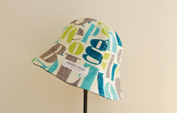 Reversible Baby Sun Hat, ABC Alphabet Print, Denim, Boy Shower Gift