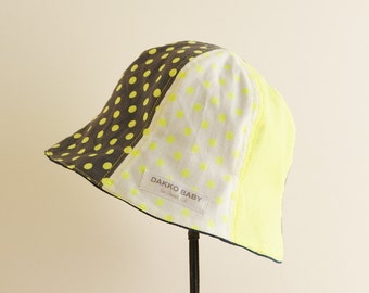 Neon yellow sun hat, polka dots summer hat, baby sun hat, baby summer hat, toddler sun hat, kids summer hat, - made to order