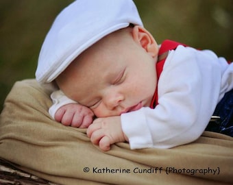 White Denim Baby Newsboy Hat, Ring Bearer Page Boy Hat