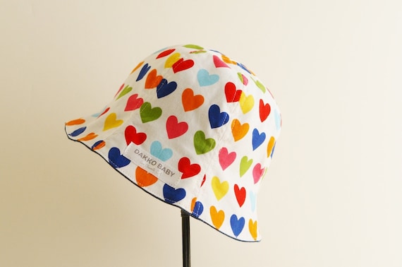 Heart Print Baby Sun Hat - Reversible Denim Toddler Hat, Made to Order