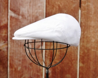 Cotton rodeo white newsboy hat, Christening, Baptism  newsboy cap -  made to order