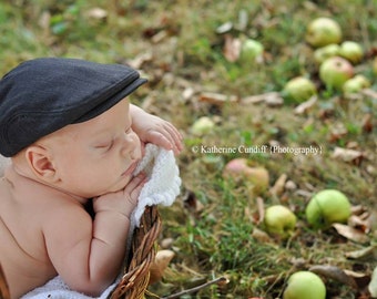 Charcoal Gray Baby Newsboy Hat, Newborn Photo Prop