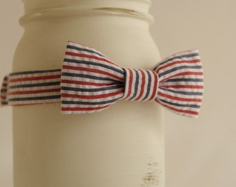 Pajarita de seersucker, roja, blanca y azul, para bebé niño pequeño, 4 de julio