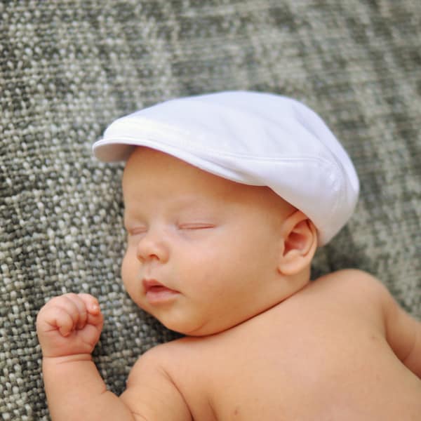 Baby Christening hat - white satin newsboy hat -  white flat cap, Baptism hat, white baby hat, white newsboy hat, scally cap - made to oder