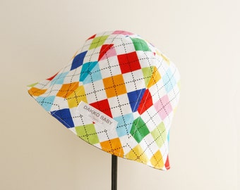 Argyle Baby Sun Hat, Reversible Denim, Summer Kids Hat (Made To Order)