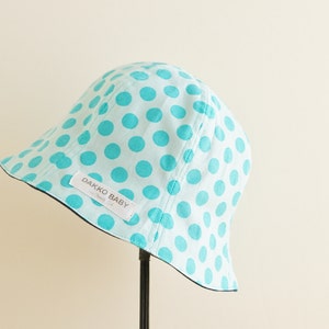 Baby sun hat, baby summer hat, aqua blue polka dot gender neutral sun hat, reversible summer hat, toddler summer hat made to order image 1