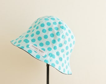 Baby sun hat, baby summer hat, aqua blue polka dot gender neutral sun hat, reversible summer hat, toddler summer hat - made to order
