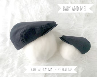 Father and son newsboy cap - charcoal gray baby and daddy matching flat cap - mommy and me newsboy hat - baby and me hat - made to order