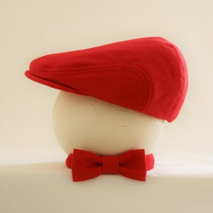 Valentine photo prop set, Red newsboy hat and bow tie set, Valentines baby red hat and red bow tie made to order image 1