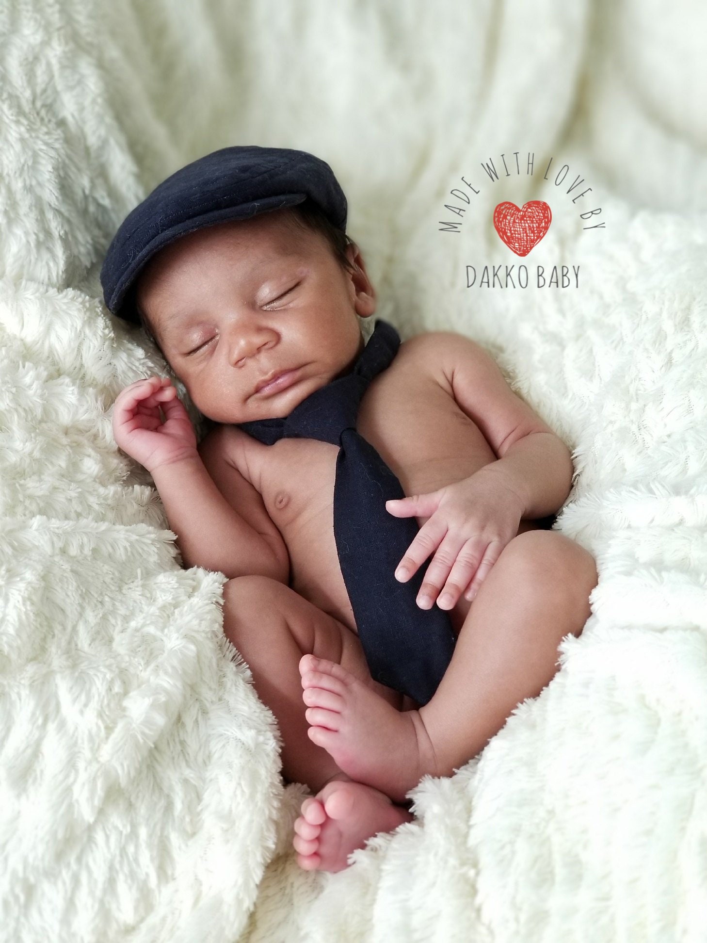 Newborn Newsboy Hat and Necktie Navy 