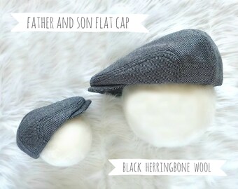 Father & Son Herringbone Wool Flat Cap Set – Matching Newsboy Hats