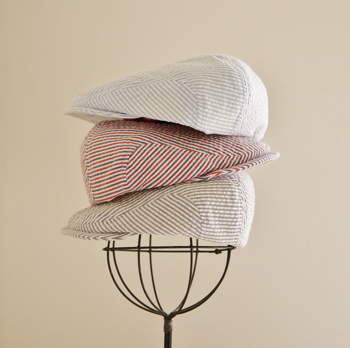 Red and Blue Striped Seersucker Newsboy Hat Kids Newsboy Hat Etsy