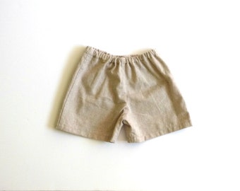 Khaki Cotton Linen Baby Shorts, Spring Outfit