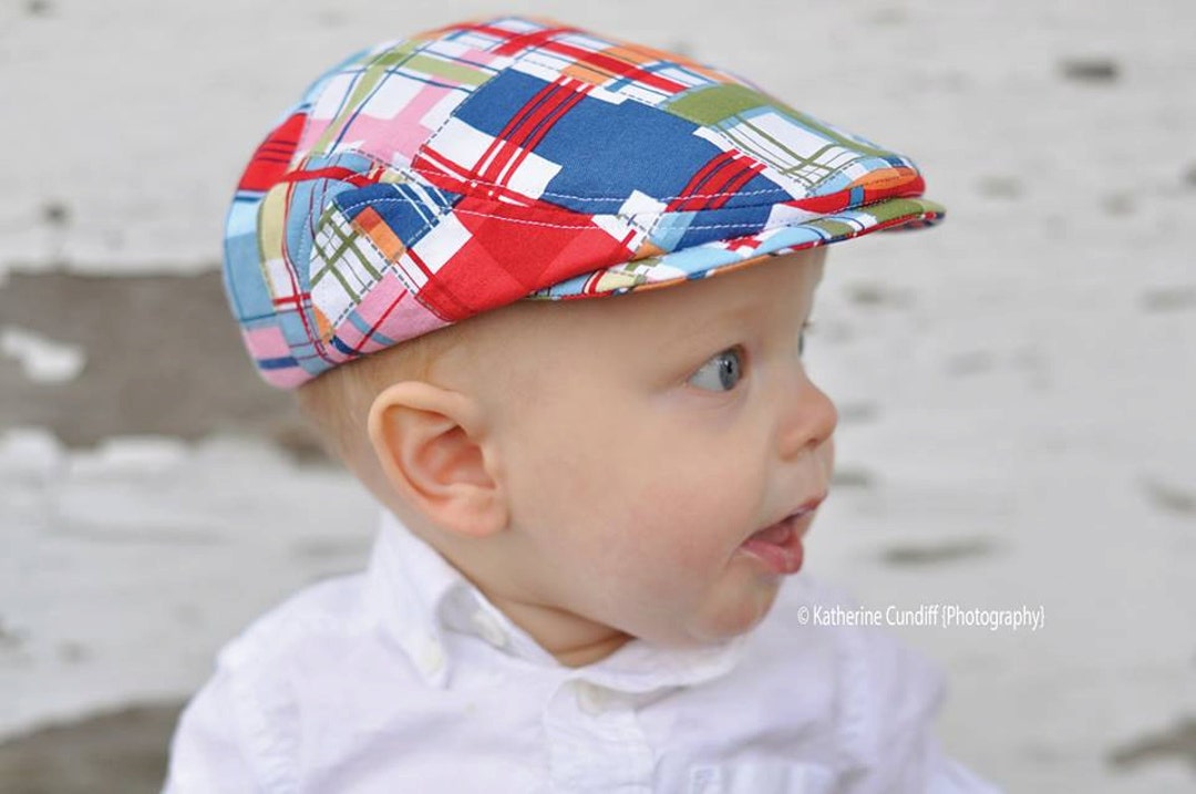 Baby Flat Cap, Madras Check Baby Newsboy Hat, Baby Photo Prop Flat Cap