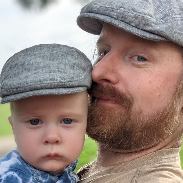 Father and son flat cap - Fathers Day gift for daddy and baby - dad son matching newsboy hat,  gatsby  scally driving cap -  Made to order
