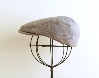 Boys newsboy hat for baby and toddler -  Gray linen dashing boys flat cap - made to order