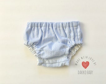 Baby Blue Seersucker Bloomers, Newborn Diaper Cover