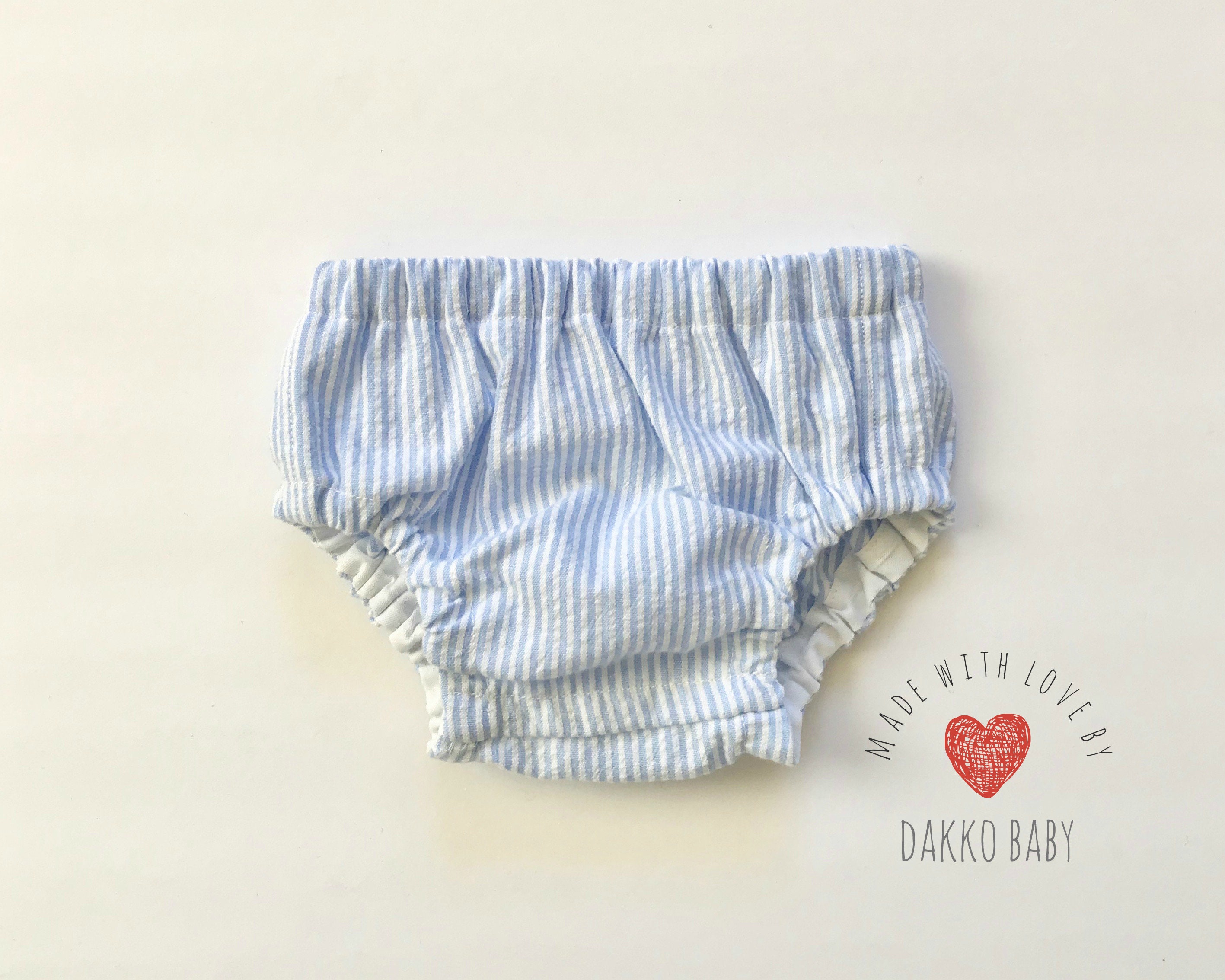 Baby Blue Seersucker Bloomers, Newborn Diaper Cover