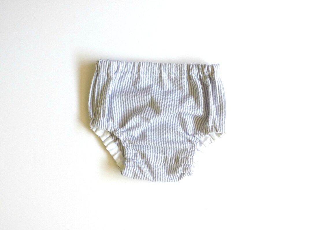 Gray Seersucker Bloomers, Newborn Bloomers, Baby Boy Diaper Cover, Boy