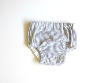 Gray Seersucker Baby Bloomers, Newborn Diaper Cover