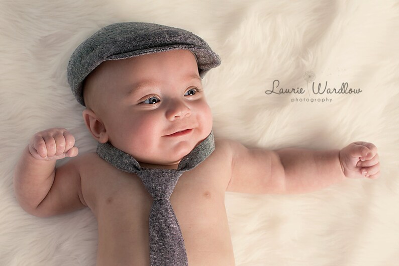 Black linen baby boy hat and necktie set baby shower gift Etsy