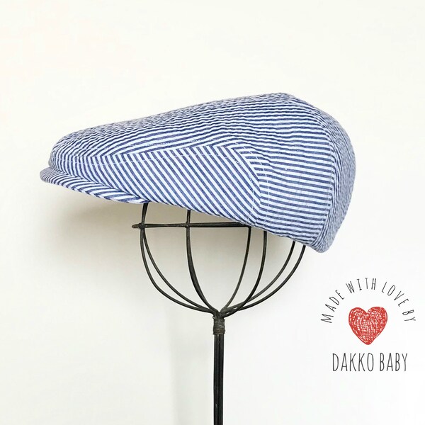 Navy Seersucker Baby Newsboy Cap, Flat Golf Hat