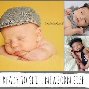 Newborn baby newsboy cap, Newborn flat cap, baby coming home hat for boys, necktie and bow tie option - Ready to ship - 17 designs