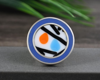 Handmade Fused Glass Ring: Size 10, Sterling Silver & Periwinkle Resin, Statement Ring