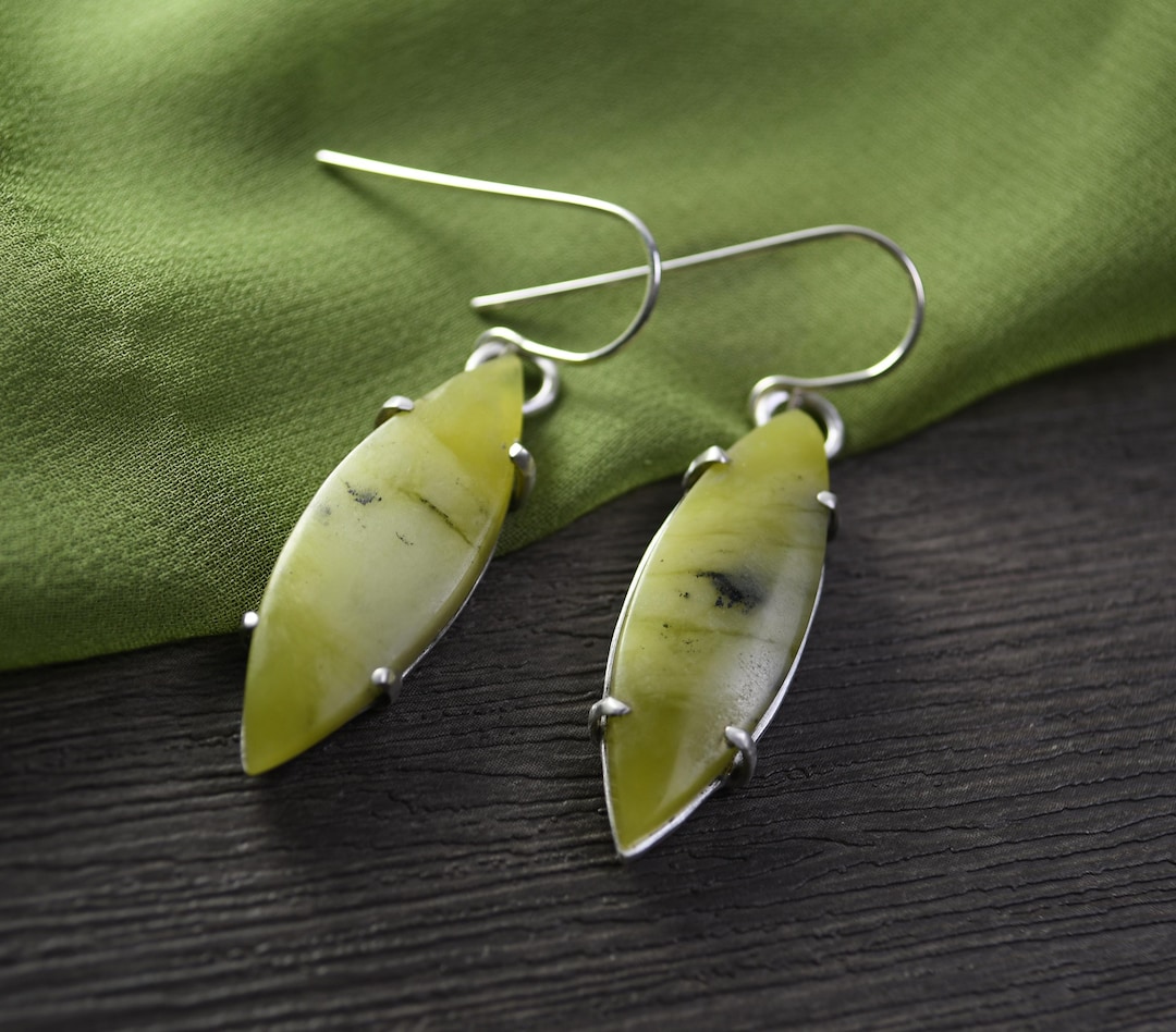 Vesuvianite Earrings – Sterling Silver Dangle Earrings – Unique Green
