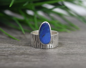 Opal Ring, Size 6.25, Australian Opal, Boulder Opal, Sterling Silver, Hammered Ring Band, Handmade Ring