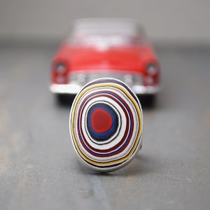 Fordite Statement Ring: Detroit Agate, Sterling Silver, Size 8.5