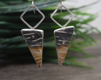 Fossil Palm Root Earrings, Modern Design, Dangle Style, Sterling Silver, Contemporary Statement Earrings