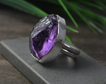 Rough Amethyst Ring:  Size 10, Sterling Silver Statement Ring