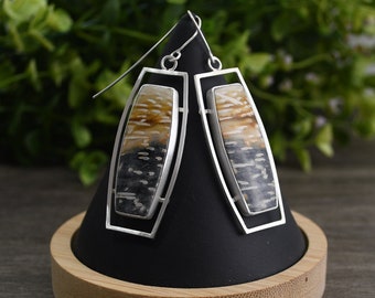 Fossil Palm Root Earrings: Sterling Silver Modern Dangle Earrings