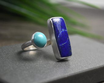 Sterlingzilveren ring lapis en turkoois - maat 5 verstelbaar