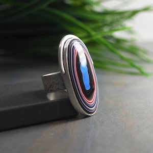 Fordite Statement Ring: Detroit Agate, Sterling Silver, Size 9