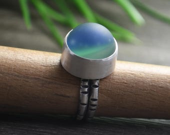 Sea Glass Marble Ring:  Size 6.5, Sterling Silver
