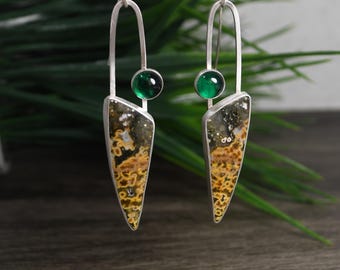 River Jasper Earrings, Emerald Gemstones, Dangle Style, Fine Silver, Statement Earrings By MarkWhiteDesigns