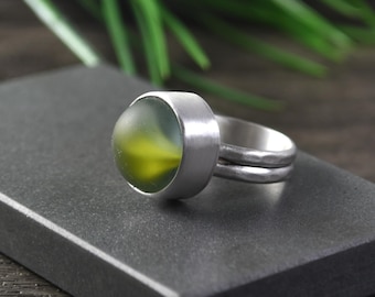 Sea Glass Marble Ring:  Size 7.5, Sterling Silver