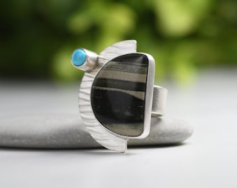 Bague agate turquoise : taille 9, bague tendance art moderne en argent sterling
