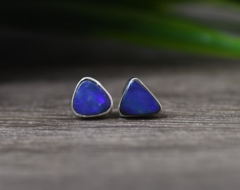 Opal Stud Earrings, Genuine Boulder Opals, Fine Silver, Mis Matched Stones, Australian Opal Jewelry, Handmade Earrings