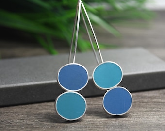 Mid-Century Modern Resin Earrings: Turquoise & Blue Sterling Silver Dangles