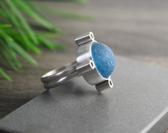 Blue Sea Glass Ring: Size 8, Sterling Silver, Unique Design