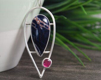Pendentif en sodalite et tourmaline : pendentif tendance en argent sterling