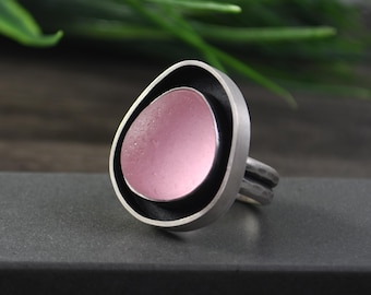 Atlantis Ring, Pink Sea Glass Ring: Size 9,  Sterling Silver