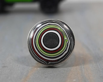 Bague en fordite : taille 10, bijoux tendance en argent sterling agate de Detroit