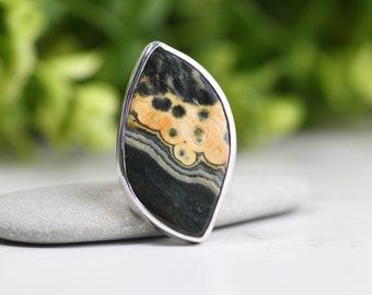 Landscape Ring, Ocean Jasper, Size 8, Sterling Silver Statement Ring